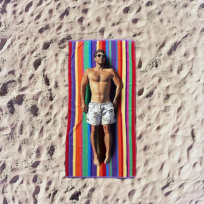 COTTON CRAFT Oversized Beach Towels - 2 Pack Summer of Siam XXL 35x84- The Big Kahuna 7 Foot Extra Large Beach Blanket Towel - Big & Tall - 100% Cotton Velour Plush Soft Luxury - Multi Color Stripe
