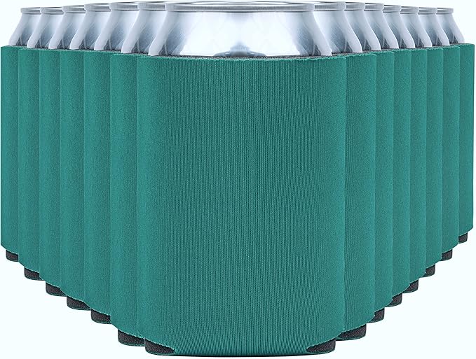 Blank Beer Can Coolers Sleeves (14-Pack) Soft Insulated Beer Can Cooler Sleeves - HTV Friendly Plain Can Sleeves for Soda, Beer Cans & Bottles - Blanks for Vinyl Projects & Wedding Favors (Teal)