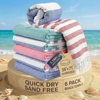 LANE LINEN Beach Towels 6 Pack - Oversized & Pre-Washed Large Beach Towel Set - Stylish Pool Towels for Adults, Quick Dry, Soft & Lightweight Lightweight Travel Towel Pack, 39"x71" - Coastal Harmony