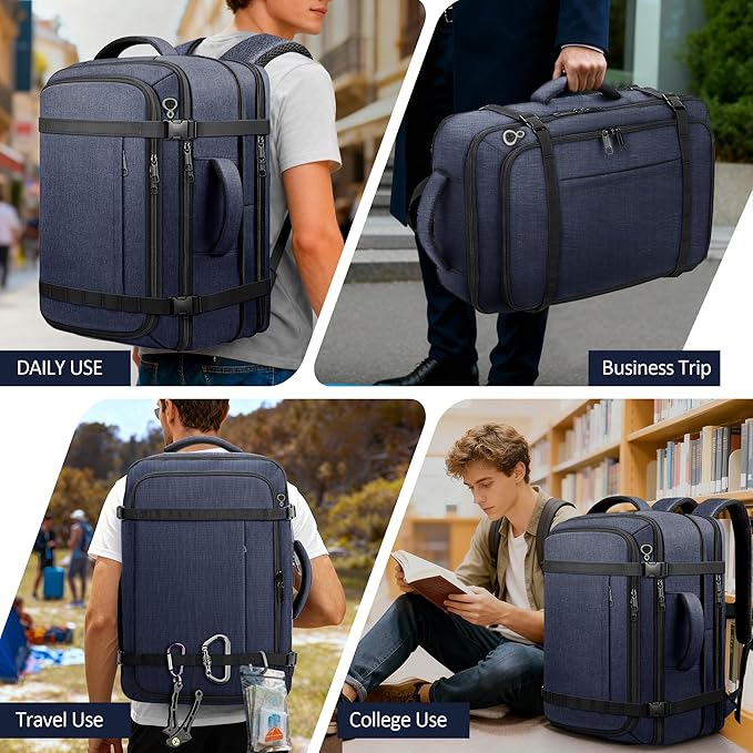 Travelability Carry On Backpack,Expandable 1-7 DAYS Roomy Travel Backpack with Cable Access Port,Anti Theft Water Resistant Fits 18.4"Laptop Large Business Backpack for Men Women,Flights Approve,Blue