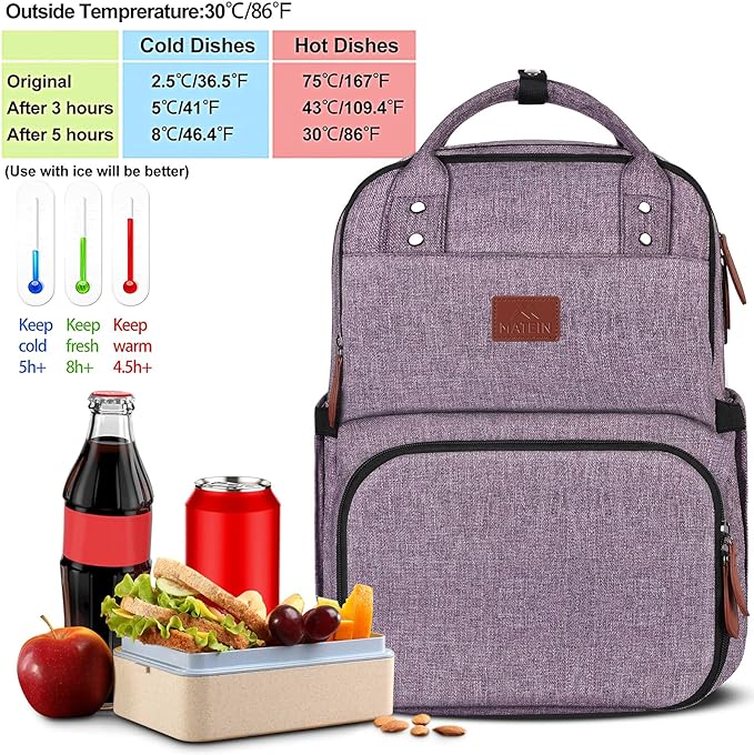 MATEIN Laptop Backpack with Lunch Box, Insulated Women Backpacks with Cooler Compartment, Fits 15.6 inch Laptop Water Resistent Tote Food Bag for College Beach Camping Picnics Hiking