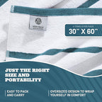 White Classic Cotton Pool Towels Oversized 30 x 60 Inches, Ultra Absorbent and Low Lint Striped Beach Towels for Adults, Stripes Design Luxury Extra Large Bath Towels, Light Blue, 4 Pack