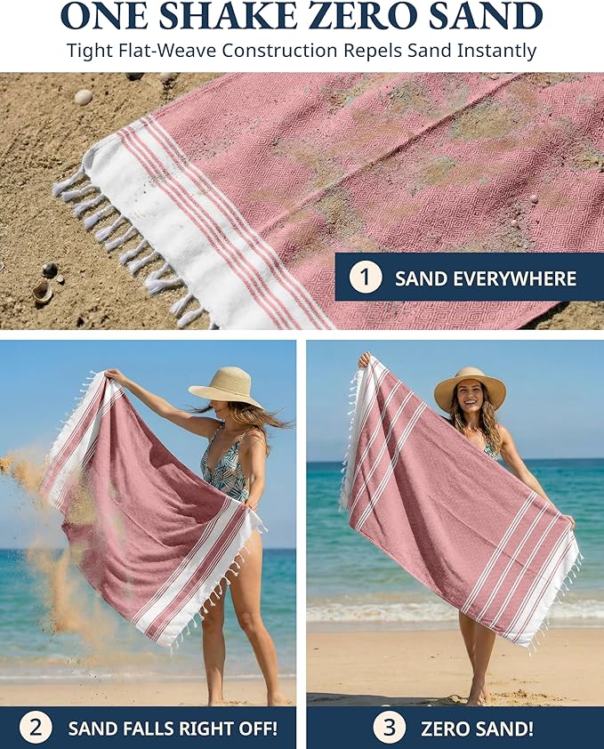 LANE LINEN Turkish Beach Towel 2 Pack, Oversized Beach Towel 39"x71", Lightweight Beach Essentials for Women, Large Pool Towel, Absorbent & Quick Dry, Sand Free Beach Towel - Hibiscus