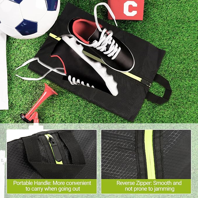 2 PCS Smell Proof Shoe Bags for Travel, Cleat Bags for Sports Smell Proof with Zipper and Handle, Large Capacity Odor-Resistant Soccer Cleats Bag, Shoe Bag for Travel Women, Basketball, Soccer(Black)