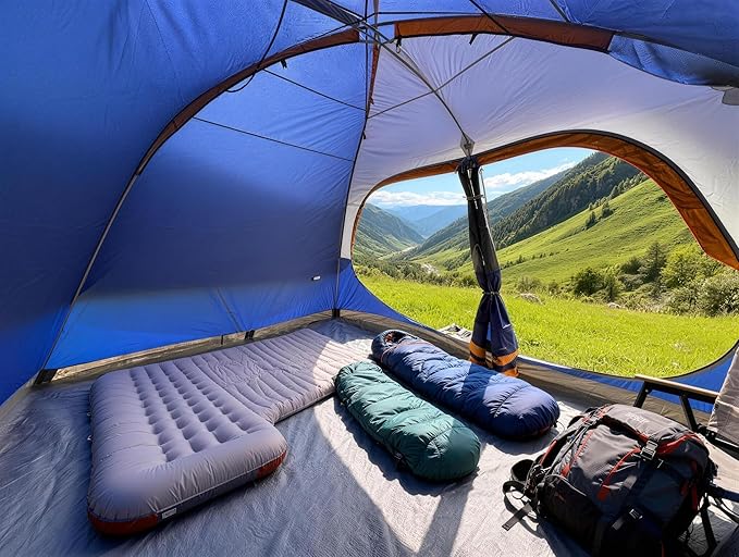CAMPROS CP Upgraded 6/8 Person Camping Tents, Waterproof Windproof Family Tent with Larger Mesh Windows & Door, Double Layer, Easy Set Up, All-Season Dome Tent with Top Rainfly & Carry Bag