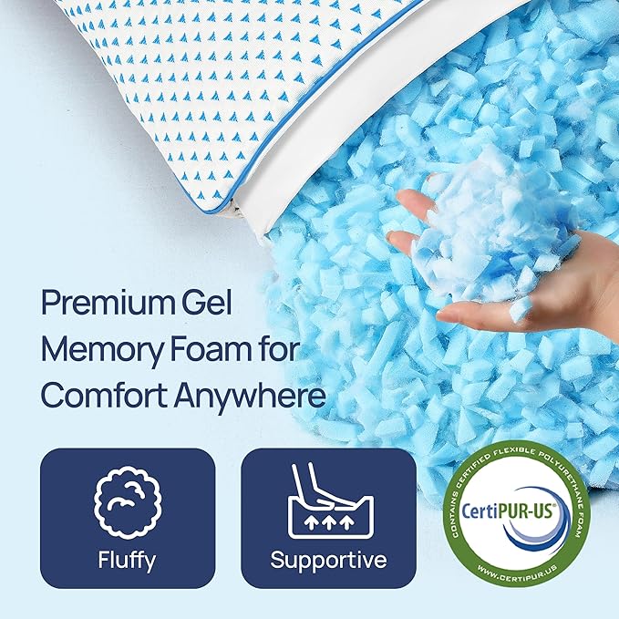 Small Cooling Memory Foam Travel Pillows for Airplanes Sleeping, Compressible Camping Pillow, Mini Adjustable Shredded Foam Bed Pillow for Medium Firm Neck Knee Lumbar Support, Ideal Car, Backpacking
