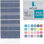 WETCAT Turkish Beach Towel Oversized (38"x71") 100% Turkish Cotton, Made in Turkey - Sand Free, Extra Large, Ultra Soft, Quick Drying, Compact & Lightweight for Travel - Dark Blue