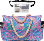 Beach Bag and Pool Bag Has Cooler Pocket, 7 Pockets Total, Zip Top. Family Size Waterproof Beach Tote