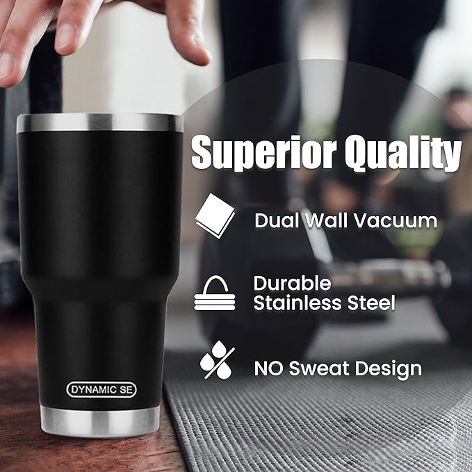 D·S 30 oz Black Tumbler Stainless Steel Double Wall Vacuum Insulated Mug with Straw and Lid, Cleaning Brush for Cold and Hot Beverages