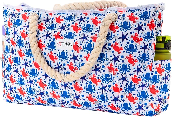 Beach Bag and Pool Bag Has Cooler Pocket, 7 Pockets Total, Zip Top. Family Size Waterproof Beach Tote