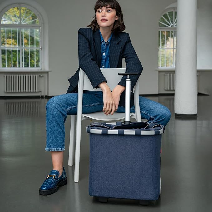 reisenthel carrycruiser Herringbone Dark Blue - Portable Shopping Trolley with Sturdy Aluminum Frame, Shoulder Strap and Removable mesh Inner Bag -Water-Repellent
