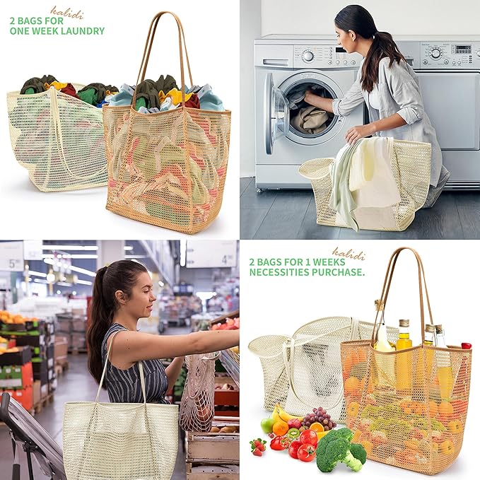 KALIDI Beach Nylon Mesh Tote Bag, Casual Tote Bag Hobo Women Foldable MAX 23L Shoulder Bag For Beach Picnic Vacation