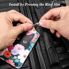 Luggage Tags for Suitcases, 2 Pack Cute PU Leather Luggage Tag TSA Approved with Stainless Steel Loop and Address Card Baggage Tag for Travel&Cruise Ships&Shipping Black Cat Floral, by Chelmon