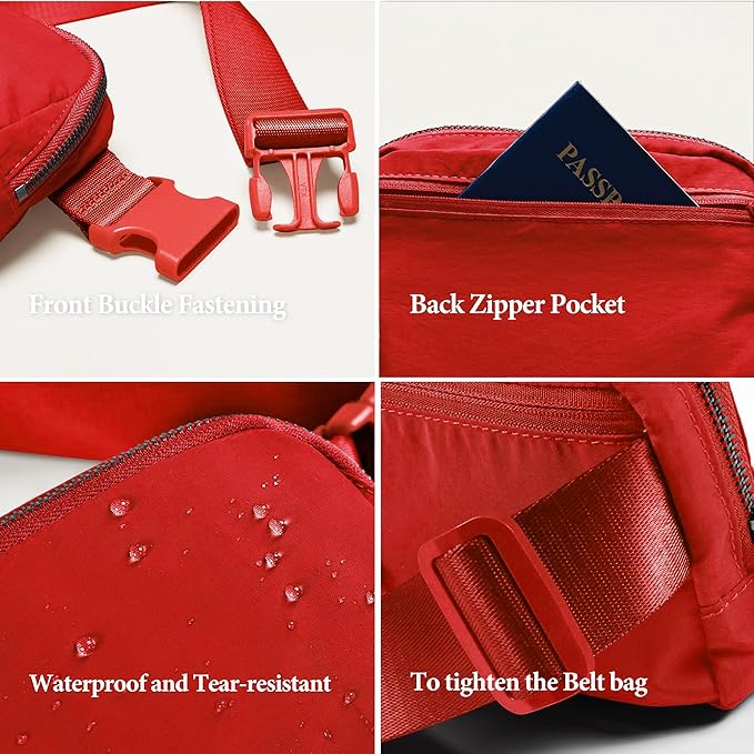 YOSHUYUKI Fanny Pack Cross Body Bag Small Crossbody Bags for Women Men Trendy Nylon Waterproof Mini Purse Travel Running Belt Lulu Dupes Bum Hip Chest Waist Pack Side Bag Must Have Red