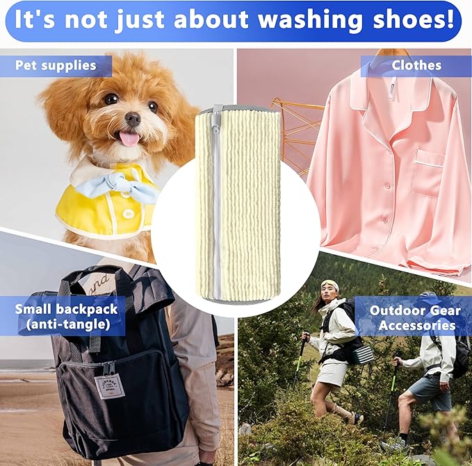 2Pcs Reusable Shoe Washing Machine Bag for Washer and Dryer:Free Up Hands, Prevent Deformation,shoe bag with Zipper Protection Design, Use for all Shoes,Sports Shoes(Cream)