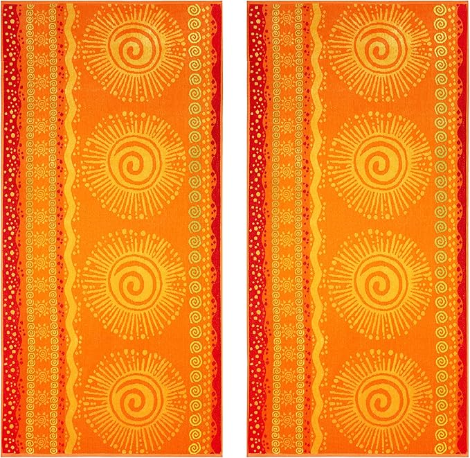 COTTON CRAFT Oversized Beach Towel - 2 Pack 35x70 XL Towels - 100% Cotton Big & Huge Pool Bath Towel - Plush Terry Jacquard Velour 450 GSM Super Soft Absorbent Luxury - Sunshine Orange Yellow