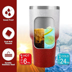 D·S 30 oz Tumbler Christmas Red Glitter Gradient Cup Stainless Steel Double Wall Vacuum Insulated Mug with Straw and Lid, Cleaning Brush for Cold and Hot Beverages