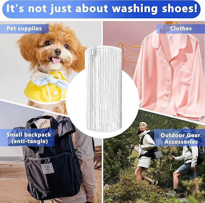 2Pcs Reusable Shoe Washing Machine Bag for Washer and Dryer:Free Up Hands, Prevent Deformation,shoe bag with Zipper Protection Design, Use for all Shoes,Sports Shoes (White)
