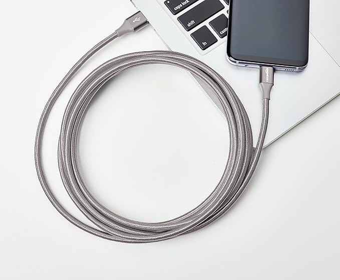 Amazon Basics USB-C to USB-A 3.1 Gen 1 Fast Charger Cable, Double Braided Nylon Cord, 5Gbps High-Speed for Apple iPhone 16/15, iPad, Samsung Galaxy, Tablets, Laptops, 10 Foot, Dark Gray