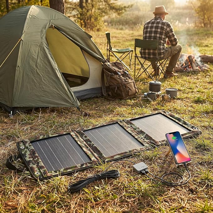 28W Portable Solar Panel Charger,Foldable Solar Charger with Dual USB Output, Lightweight ETFE Solar Panel for Camping,Hiking,Backpacking,Travel,RV and Emergency Use