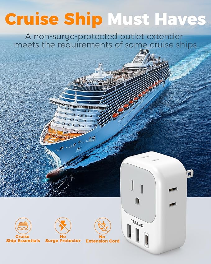 TESSAN 2 Prong to 3 Prong Outlet Adapter 2 Pack, US to Japan Plug Adapter with 4 Outlets 3 USB (1 USB C PD 20W), Outlet Adaptor US to Japan China Mexico Philippines Canada Peru Thailand Vietnam