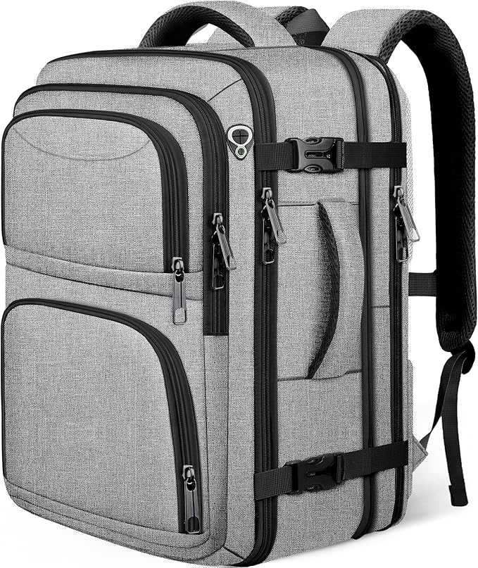 Travel Backpack for Men, Expanable Carry on Backpack, TSA 17.3 inch Laptop Bag Flight Approved, Lightweight Business Luggage Bag, Travel Gifts for Men Women, Grey