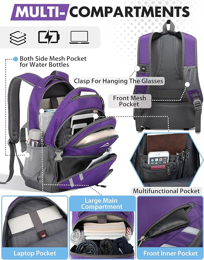 ProEtrade Extra Large Backpack Bookbag for College Laptop Travel, Fit Laptop Up to 17 inch with USB Charging Port Multi Compartment Anti theft, Gift for Women Men (Light Purple)