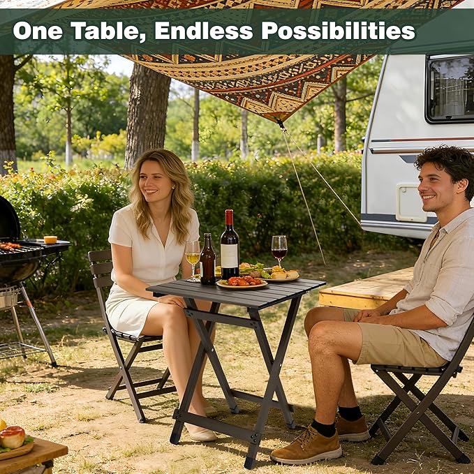 SUNNYFEEL Folding Camping Table - Lightweight Aluminum Portable Picnic Table, 18.5L x 18.5W x 24.5H Inch for Cooking, Beach, Hiking, Travel, Fishing, BBQ, Indoor Outdoor Small Foldable Camp Tables