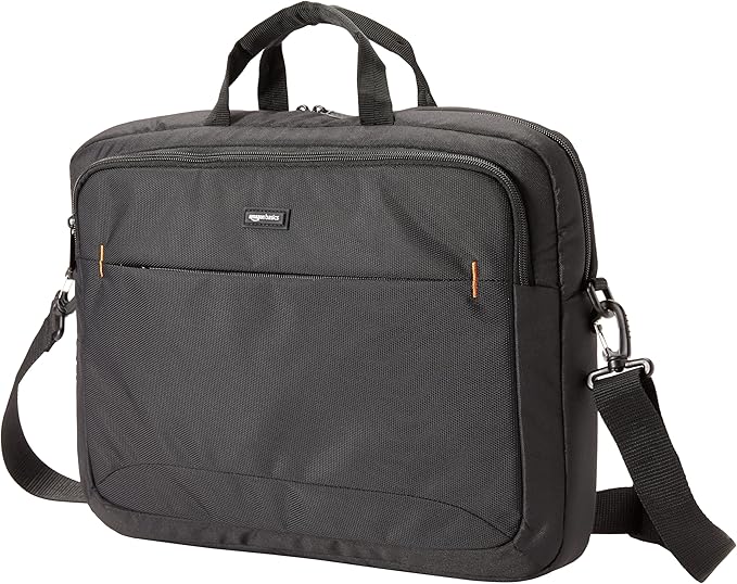 Amazon Basics Laptop Carrying Case with Shoulder Strap, 17.3 in, Black, Travel Business Briefcase, 10-Pack