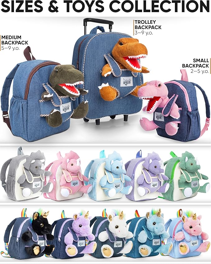 Naturally KIDS Pink Dinosaur Toys for Girls, Dinosaur Gifts for Girls 2-5 Year Old, Toddler Backpack