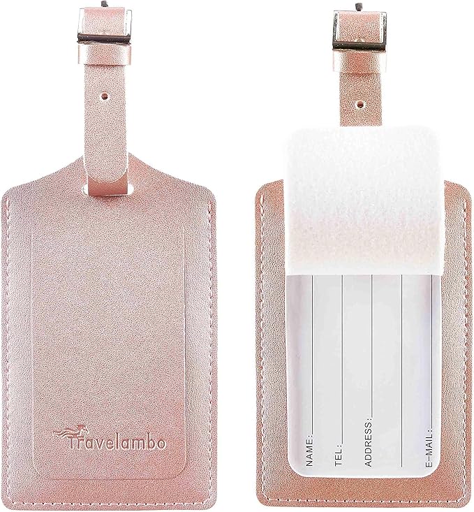 Travelambo Luggage Tags for Suitcases PU Leather Travel Tags Bag Tags Privacy Protection Travel Essentials