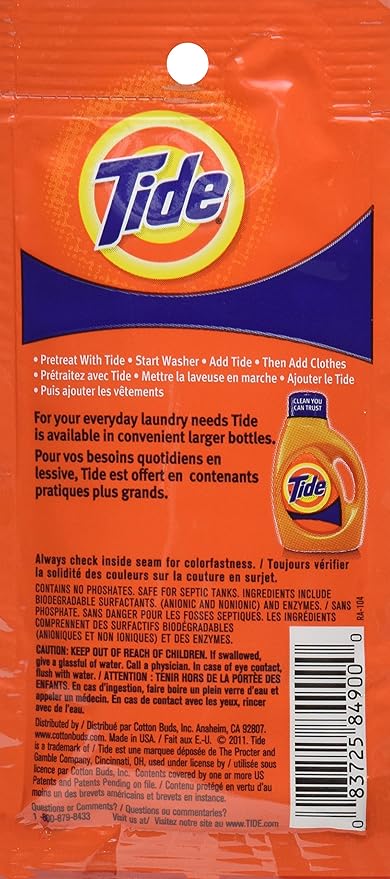 Tide 9 Piece 1-Load Travel Packets, 10.6 Ounce