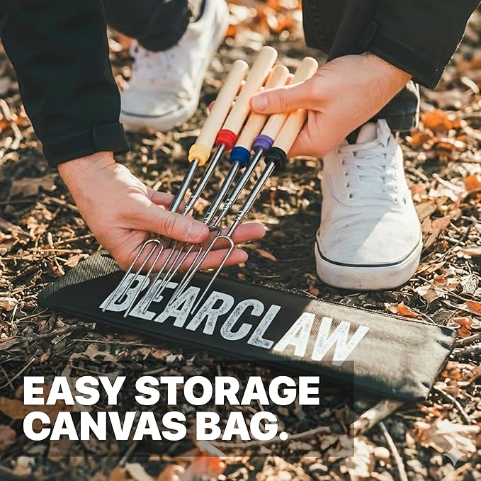 BEARCLAW Smores Sticks for Fire Pit - Accessories for Campfire Marshmallow Roasting Sticks Smores Kit Outdoor-Smore Skewers Hot Dog Fork For Outside, Camping Essentials Bonfire Gear Long 32" 12 Pack