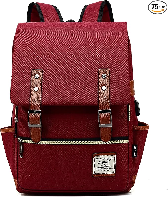 Mancio Slim Vintage Laptop Backpack For women,Men For Travel, College, Dayparks, Fits up to 15.6Inch Notebook(Red)