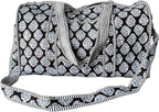 ATOSII Handblock Print 100% Cotton Large Quilted Duffle Bag for Overnight Trip, Travel Weekend Bag, Luggage, 2 Pockets with Zipper, 1 Front Pocket, Detachable Long Strap, 20 X 10 X 12 Inches, Gracie
