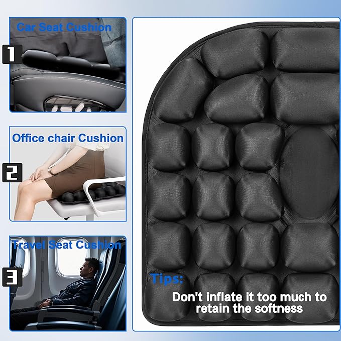 Upgrade Travel Seat Cushion for Airplane,Portable&Adjustable Air Seat Cushion,Coccyx Tailbone Pain Relief Chair Pad,Inflatable Cushion for Wheelchair, Travel,Driving,Office Work