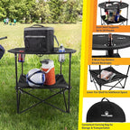 Camping Table - 2-Tier Folding Table with 4 Cupholders and Carry Bag for Picnic, Tailgate, Beach, or Camp - Camping Gear by Wakeman Outdoors (Black)