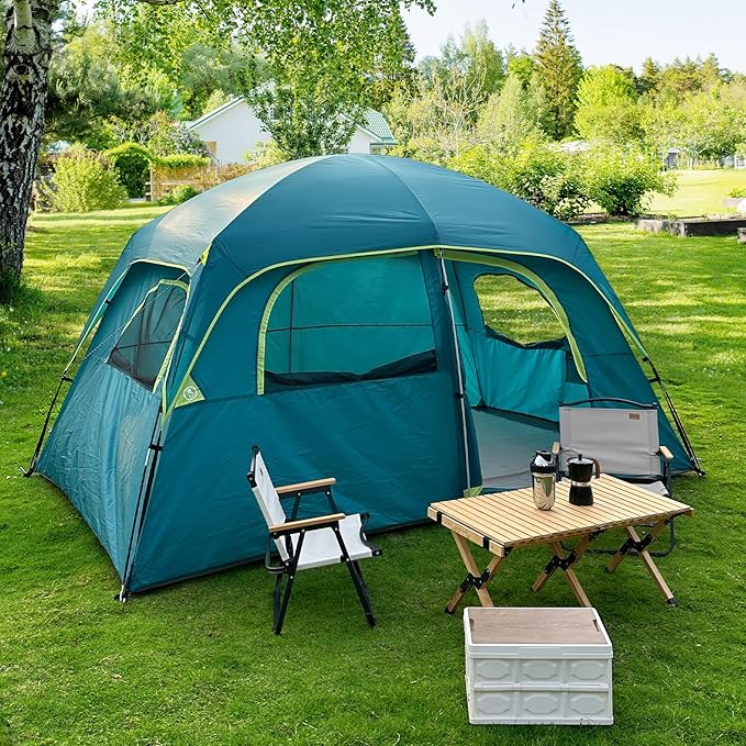 CAMPROS CP Upgraded 6/8 Person Camping Tents, Waterproof Windproof Family Tent with Larger Mesh Windows & Door, Double Layer, Easy Set Up, All-Season Dome Tent with Top Rainfly & Carry Bag