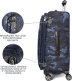 Travelpro Platinum Elite Softside Expandable Checked Luggage, 8 Wheel Spinner Suitcase, TSA Lock, Men and Women, Navy Camouflage, Checked Medium 25-Inch