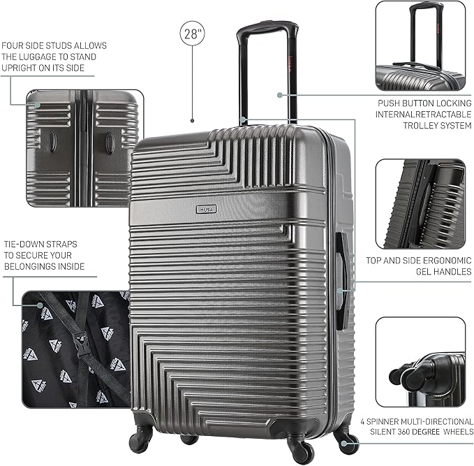 InUSA RESILIENCE Luggage with Spinner Wheels | Spacious Durable Lightweight Hardshell Suitcase, Travel Sets with Handle and Trolley | (20/24/28) 3 Piece Luggage Set | Charcoal