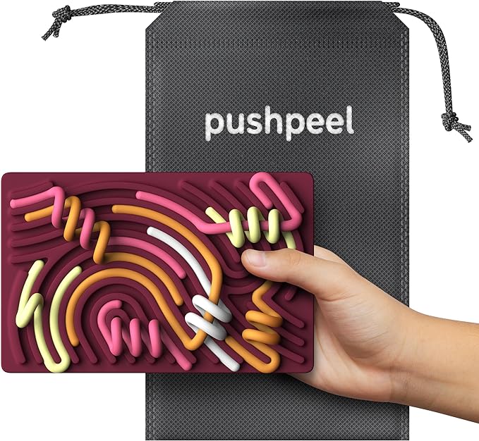 Pushpeel Sensory Activity Board: Silicone Fidget Toy for Calming, Stress, Anxiety, ADHD & Autism | Silent, No Mess | Kids 3+ & Adults | Includes Portable Travel Bag & 11 Strings