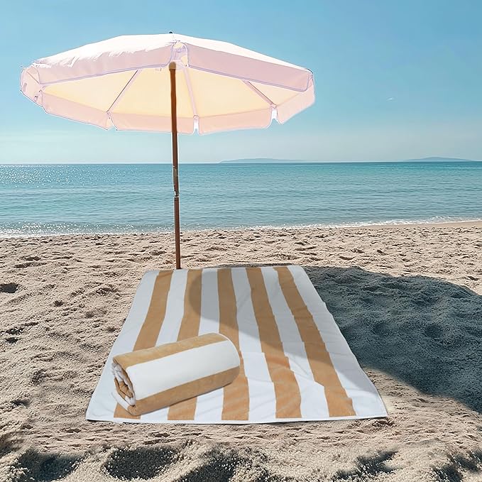 COTTON CRAFT Oversized Beach Towels - 2 Pack XXL 35x84 - The Big Kahuna 7 Foot Extra Large Beach Blanket Towel - Big & Tall - Huge 100% Cotton Velour Plush Soft Luxury Towel - Cabana Stripe Linen