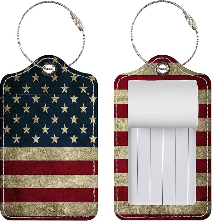 Luggage Tags for Suitcases, 2 Pack Cute PU Leather Suitcase Tag Identifiers TSA Approved with Stainless Steel Loop and Address Card for Baggage Tag for Travel Essentials Flag, by Chelmon