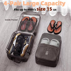 Large Shoe Bags for Travel Holds 4 Pair of Shoes, Shoe Storage Pouch with 3 Layers Compartments, Waterproof & Washable (Black)