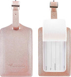 Travelambo Luggage Tags for Suitcases Faux Leather Privacy Protection 2 Pack Bag Tags Travel Accessories Essential, Rose Gold
