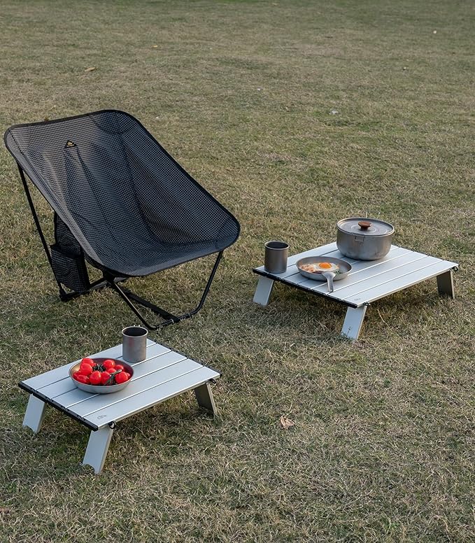 iClimb Ultralight Compact Mini Beach Picnic Folding Alu. Table with Carry Bag, Two Size (Silver - S)