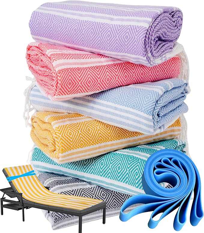 Genovega 6 Packs Oversized Turkish Beach Towel Thin Quick Dry Sand Free Pool Swim Towels Large XL Adult Clearance Blanket Travel Vacation Accessories Essentials Rhombus