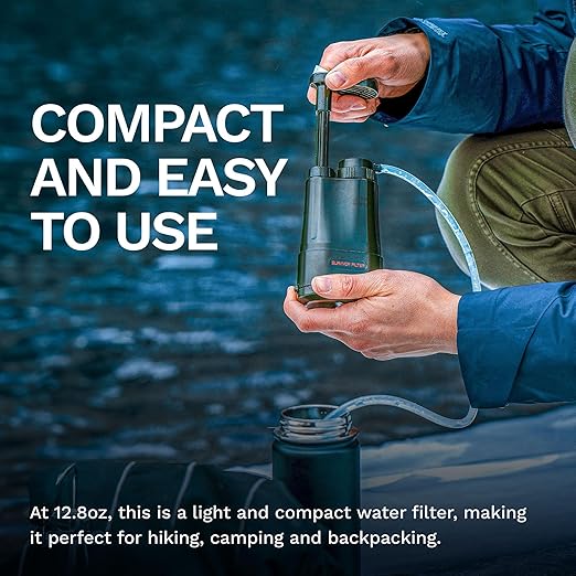 Survivor Filter PRO – 0.01 Micron Portable Water Filtration System Survival – Tested in USA Labs – Bacteria, Parasite and Virus Removal – Ultimate Survival & Backpacking Gear