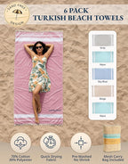 LANE LINEN Turkish Beach Towels for Women, Set of 6 - Large 39"x71", Pre-Washed, No-Shrink, Sand-Free, Quick Dry, Lightweight, Soft Beach Bath Towels - Vintage Beach
