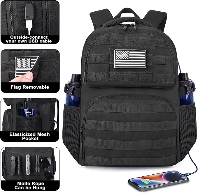 MOZETO Laptop Backpack, 17 Inch Tactical Inspired Utility Large Laptop Backpacks for Men with USB Charger Port 18x14x8 Flight Approved Personal ltem Travel Bag Computer Bag